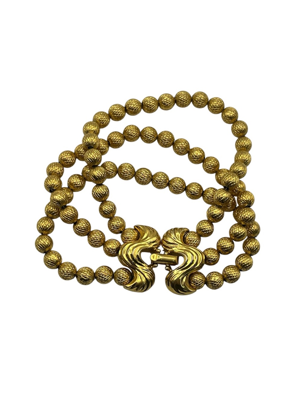 Crown Trifari triple strand textured beaded bracelet gold tone vintage